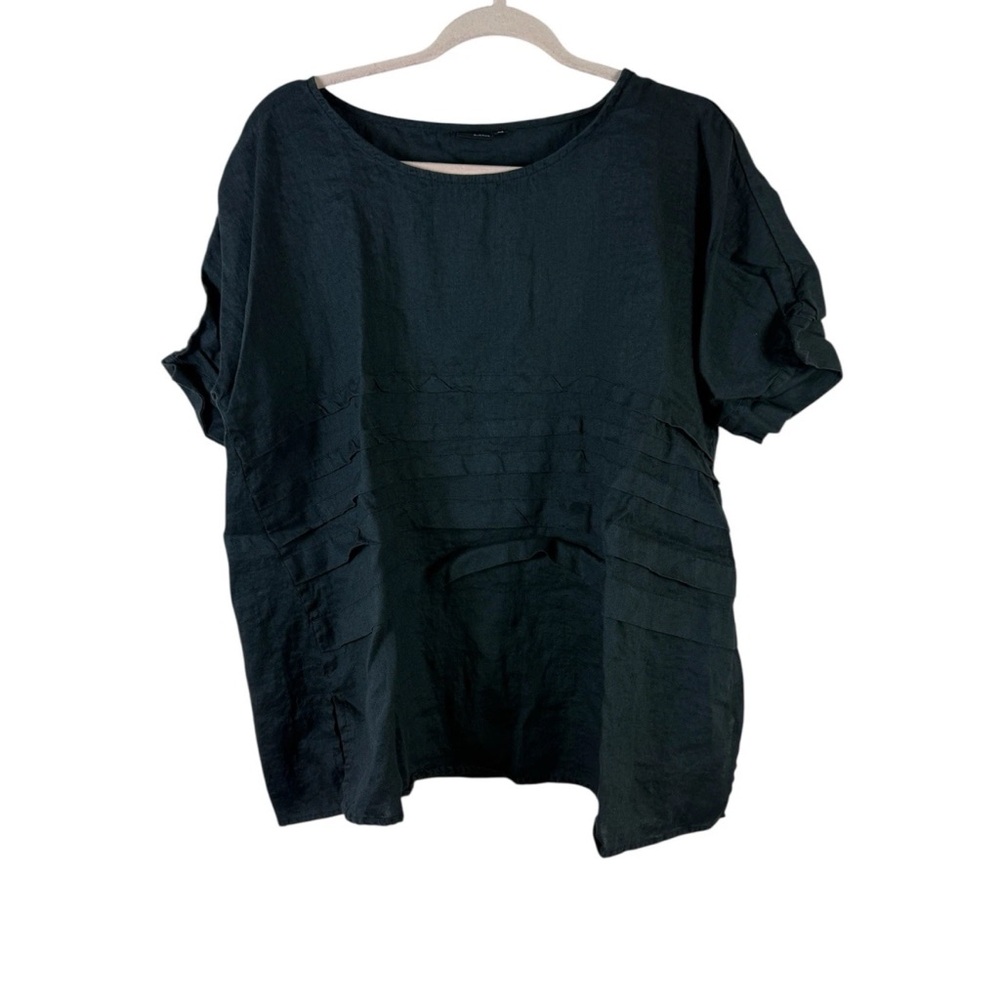LISA BAYNE womens size M black linen short sleeve scoop neck oversize top